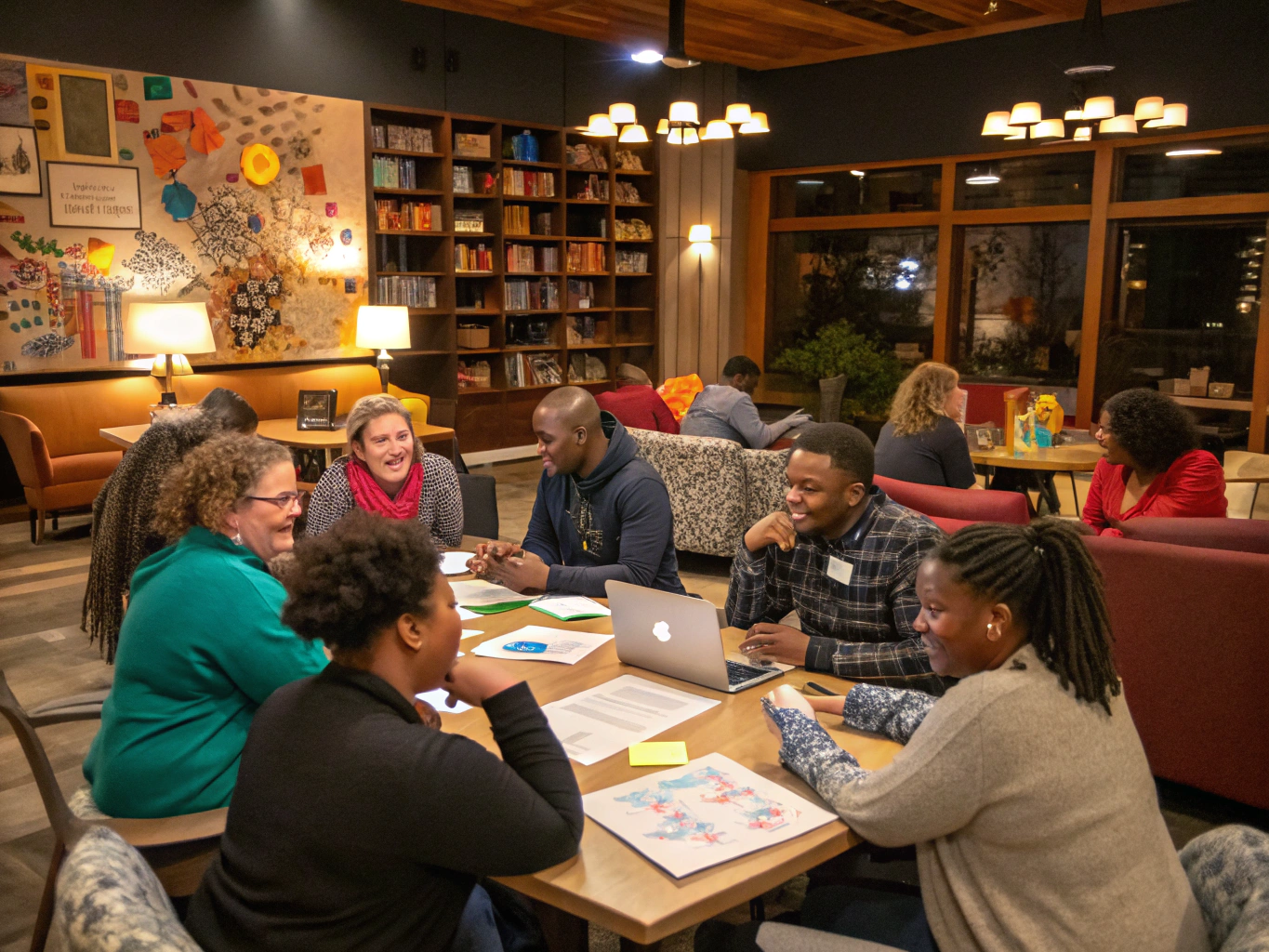Community fellowship and supportive conversation in warm natural light